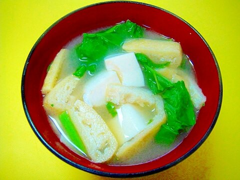 豆腐とからし菜油揚げの味噌汁
